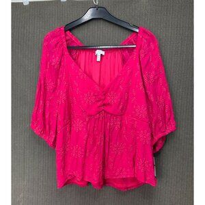 Sofia Jeans By Sofia Vergara Womens Plus Size XXXL Pink Embroidered Peasant Top